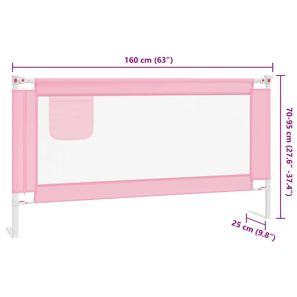 vidaXL Sängskena för barn rosa 160x25 cm tyg