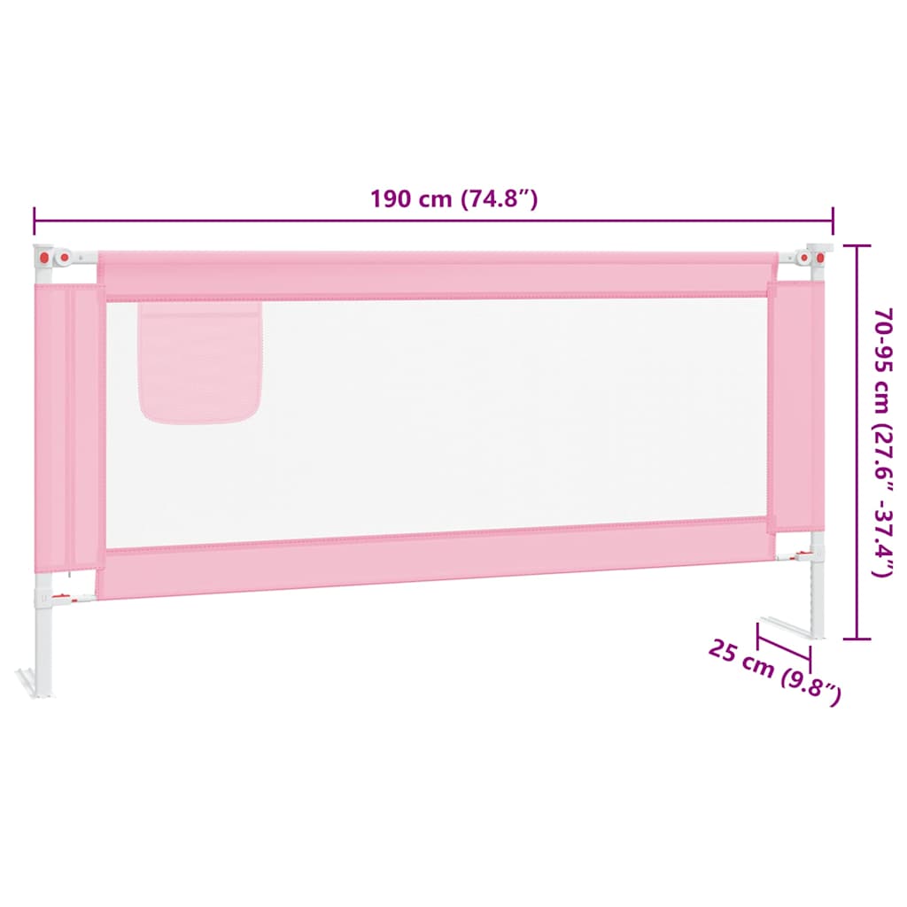 vidaXL Sängskena för barn rosa 190x25 cm tyg
