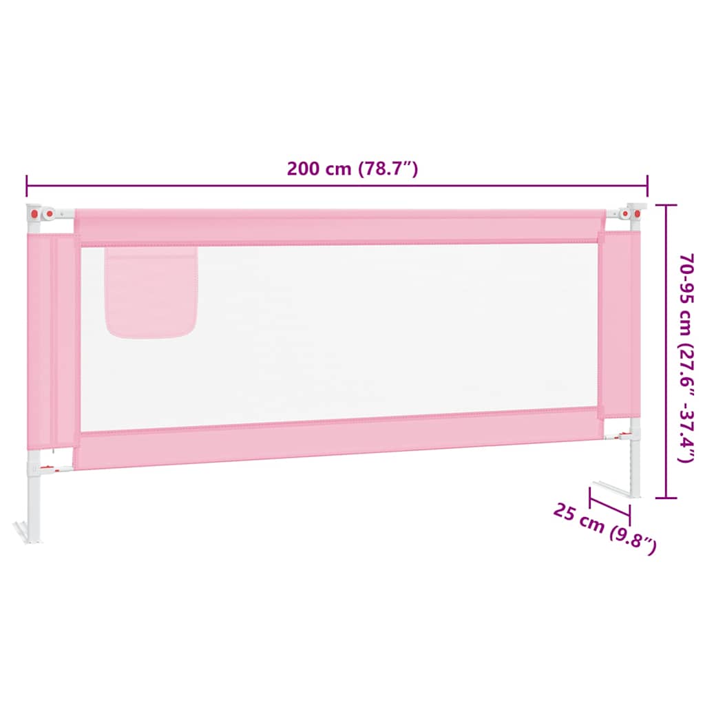 vidaXL Sängskena för barn rosa 200x25 cm tyg