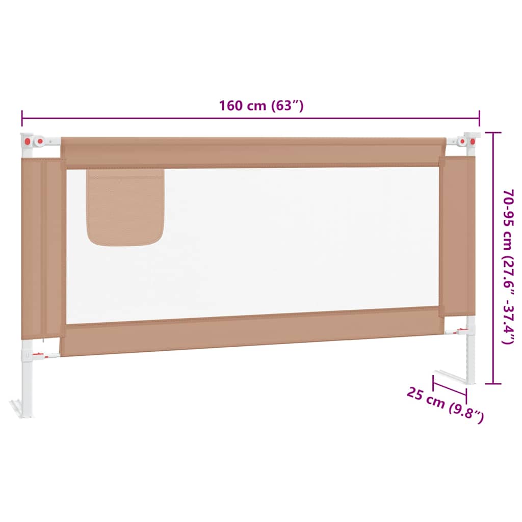 vidaXL Sängskena för barn taupe 180x25 cm tyg