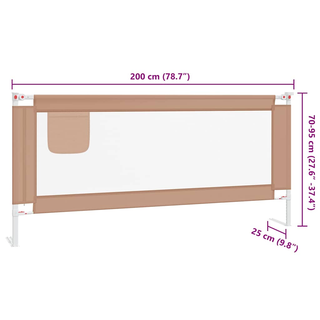 vidaXL Sängskena för barn taupe 200x25 cm tyg