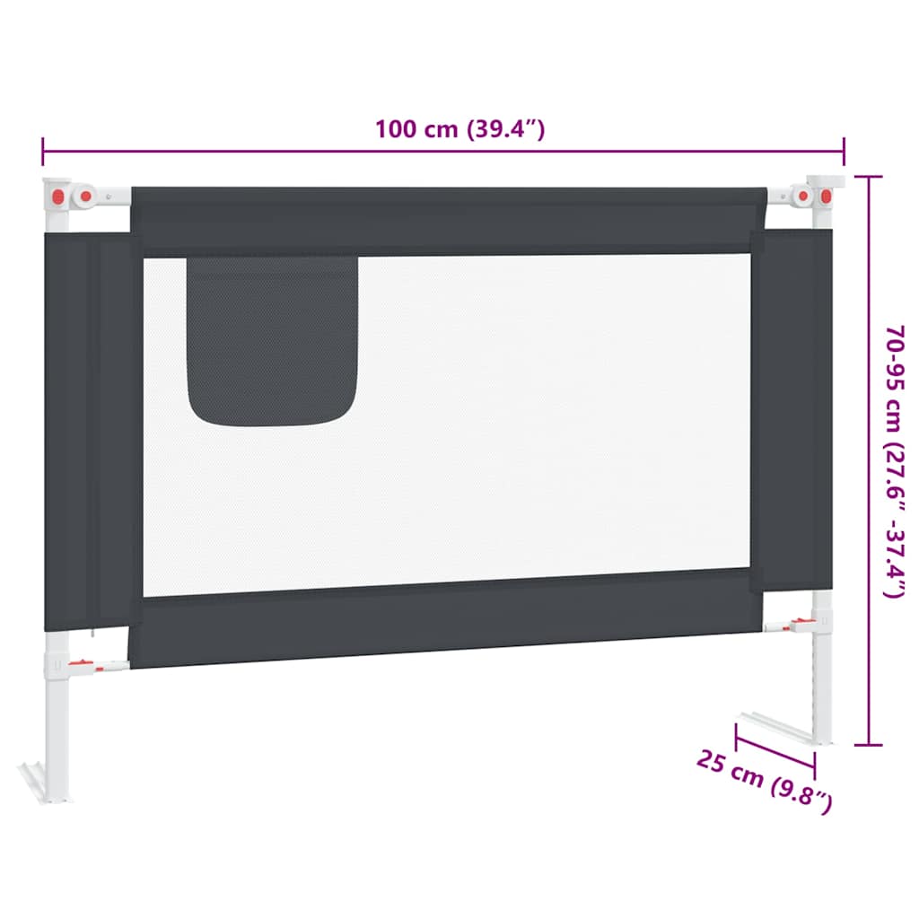 vidaXL Sängskena för barn mörkgrå 100x25 cm tyg