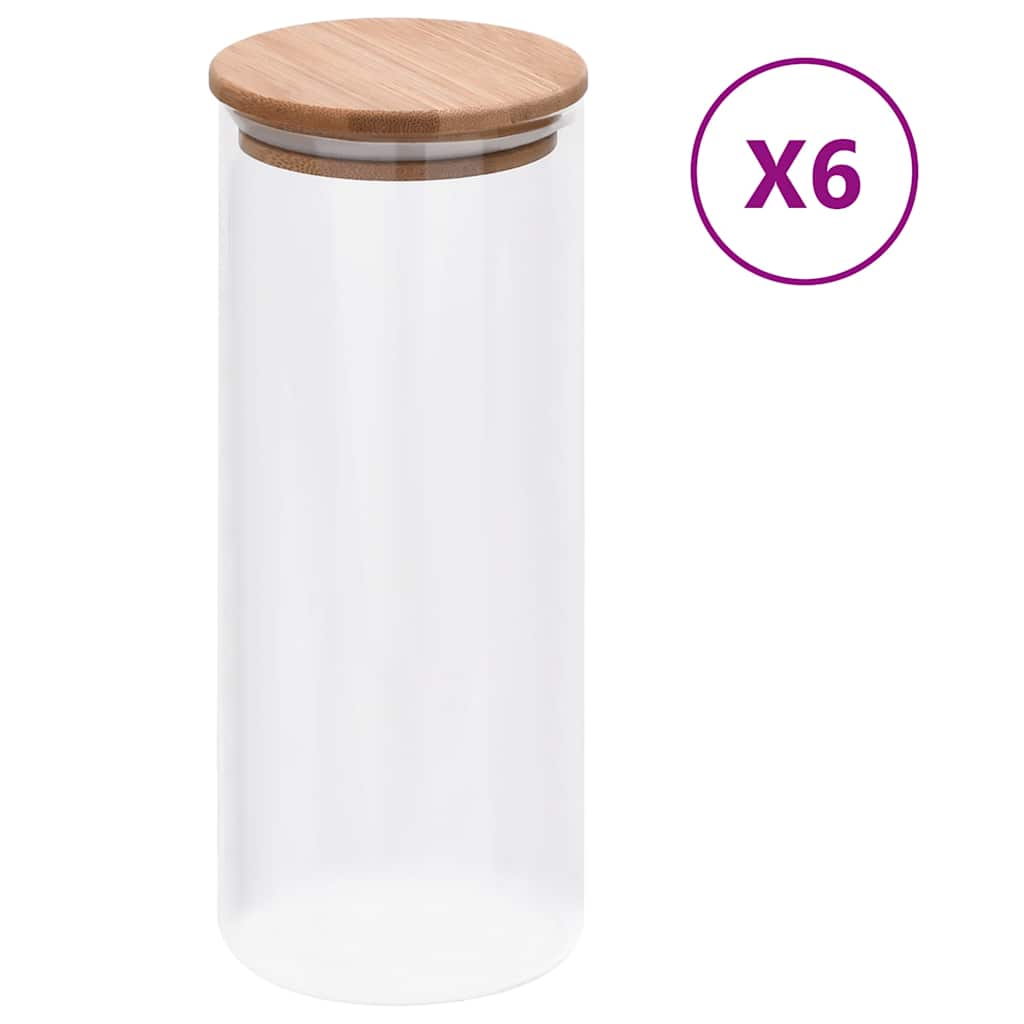 vidaXL Förvaringsburkar i glas med bambulock 6 st 1000 ml