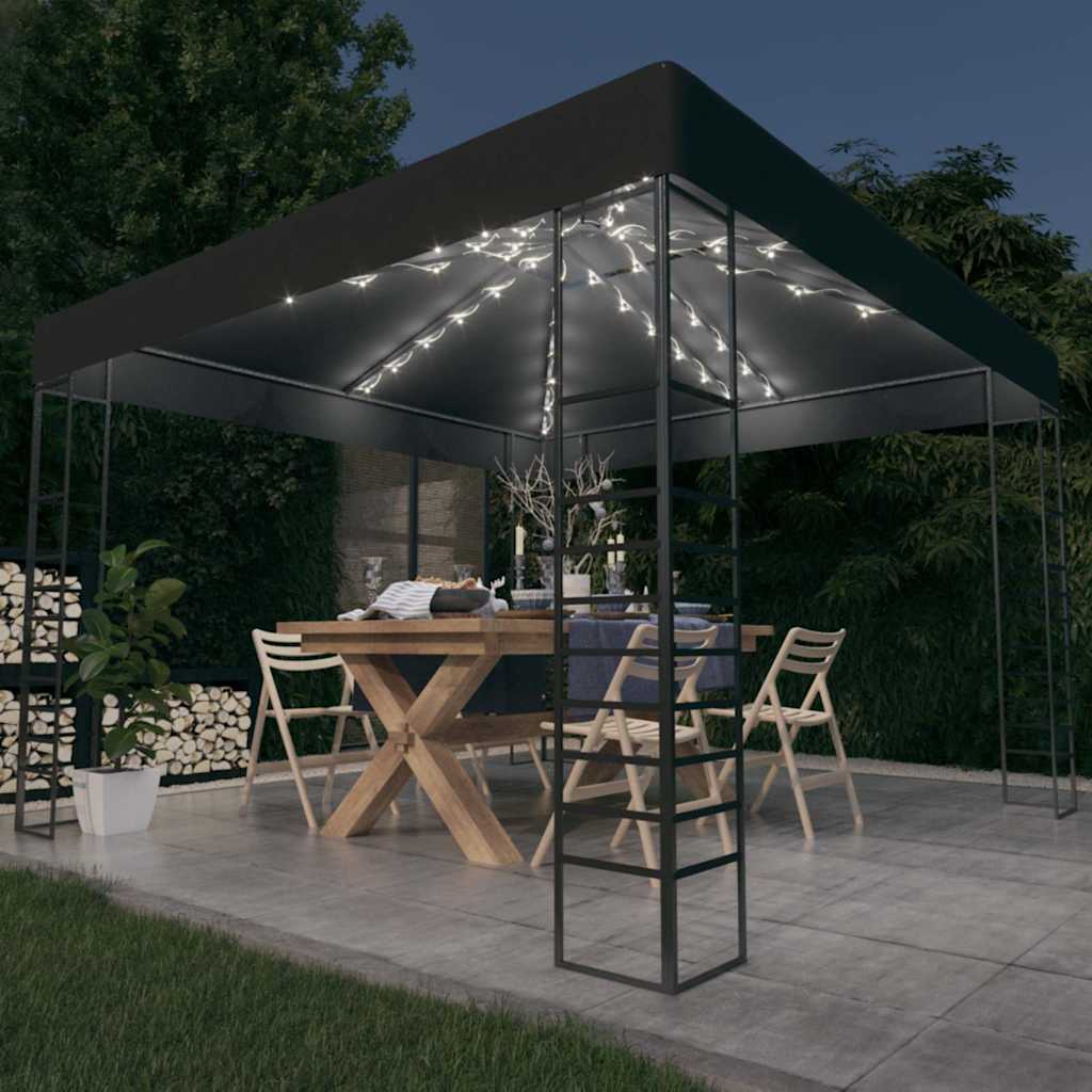 vidaXL Paviljong med ljusslinga LED 3x3 m antracit