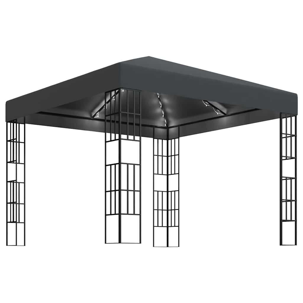 vidaXL Paviljong med ljusslinga LED 3x3 m antracit