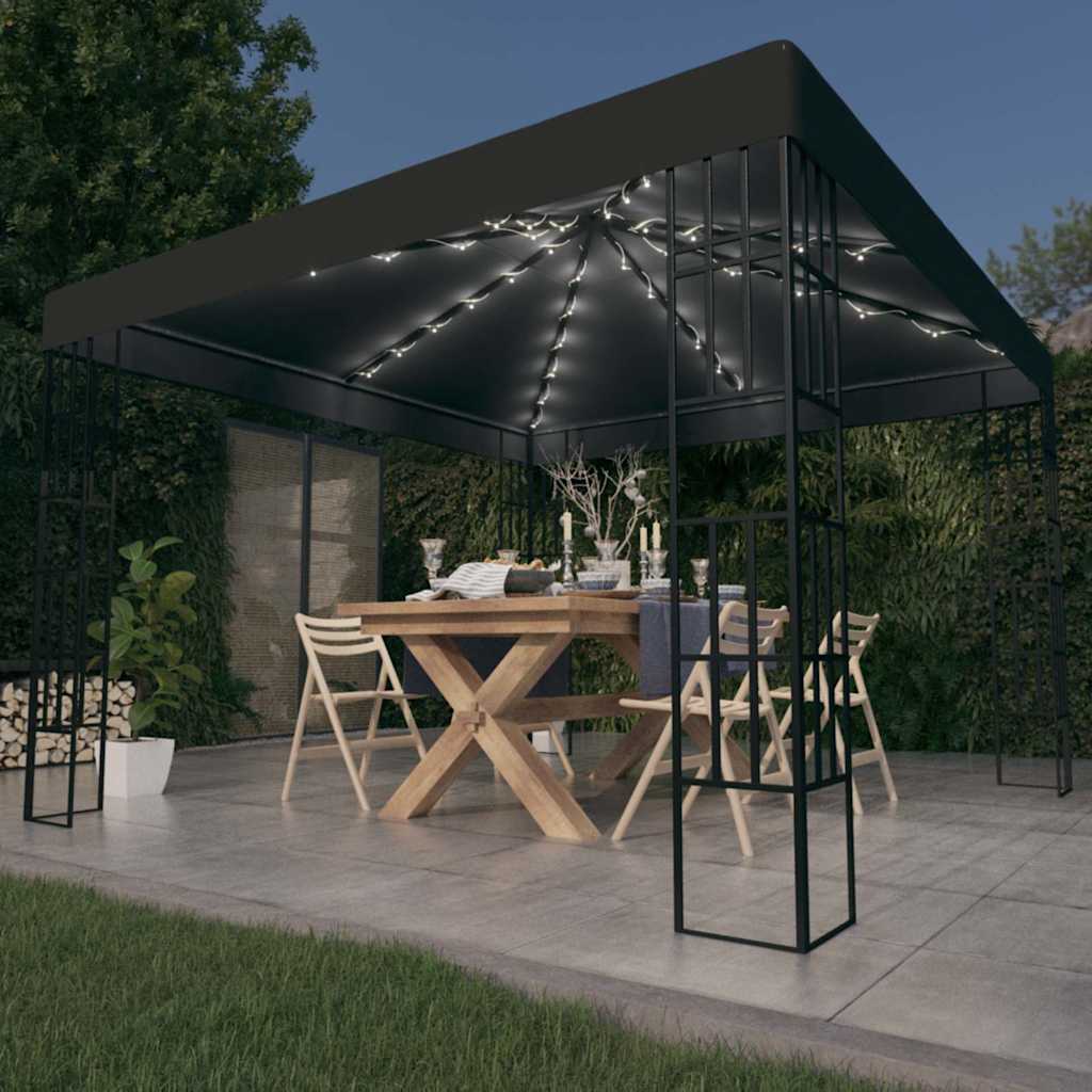 vidaXL Paviljong med ljusslinga LED 3x3 m antracit