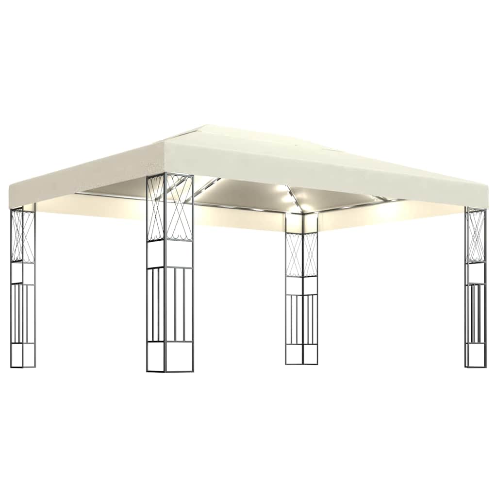 vidaXL Paviljong med ljusslinga LED 3x4 m gräddvit tyg