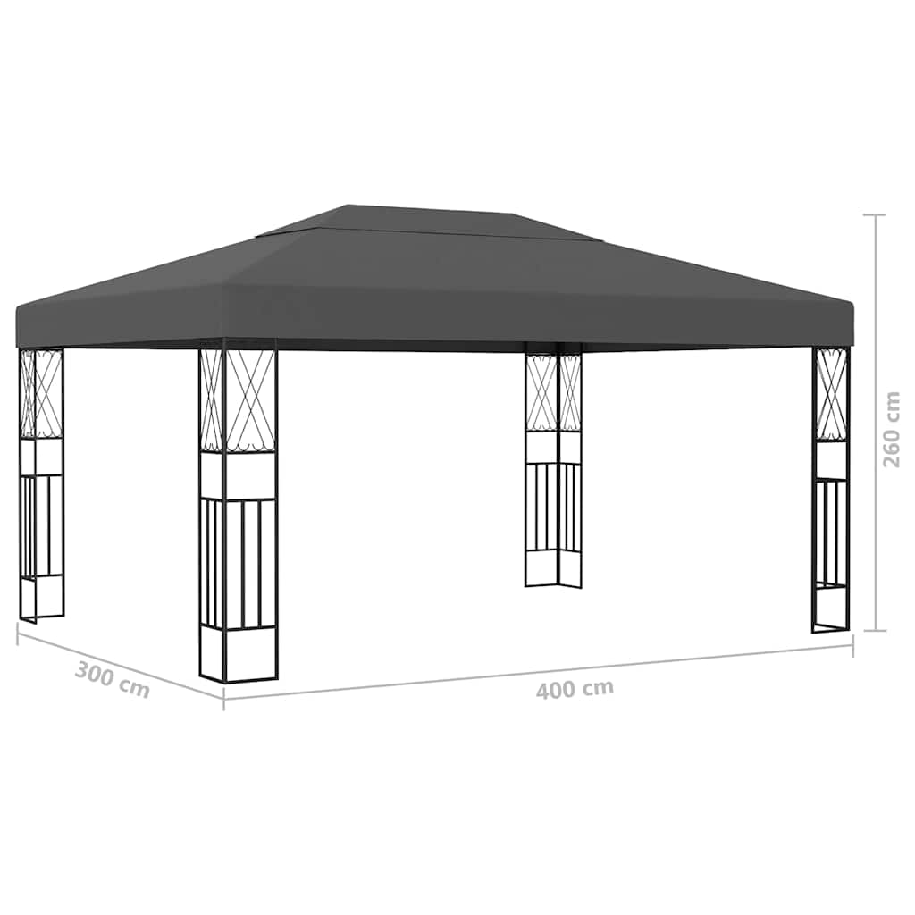 vidaXL Paviljong med ljusslinga LED 3x4 m antracit tyg