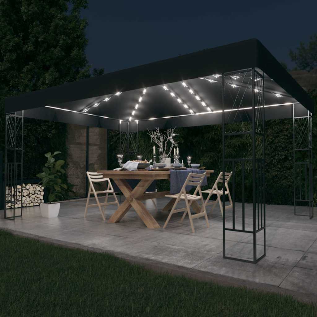 vidaXL Paviljong med ljusslinga LED 3x4 m antracit tyg