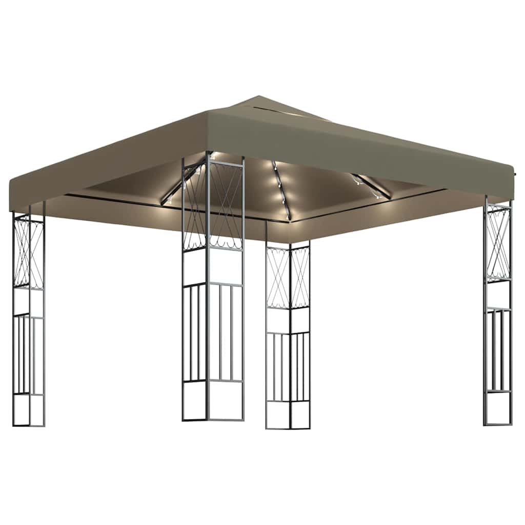 vidaXL Paviljong med ljusslinga LED 3x3 m taupe tyg