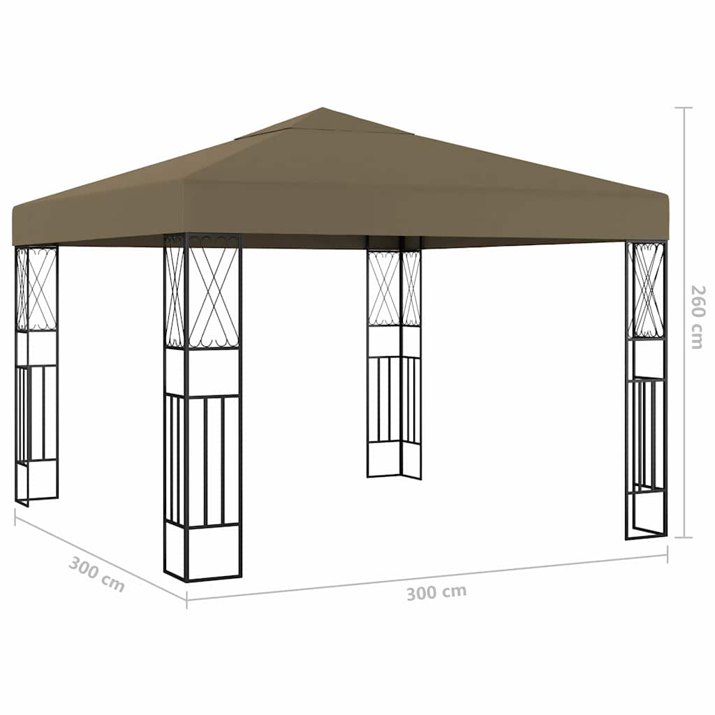 vidaXL Paviljong med ljusslinga LED 3x3 m taupe tyg
