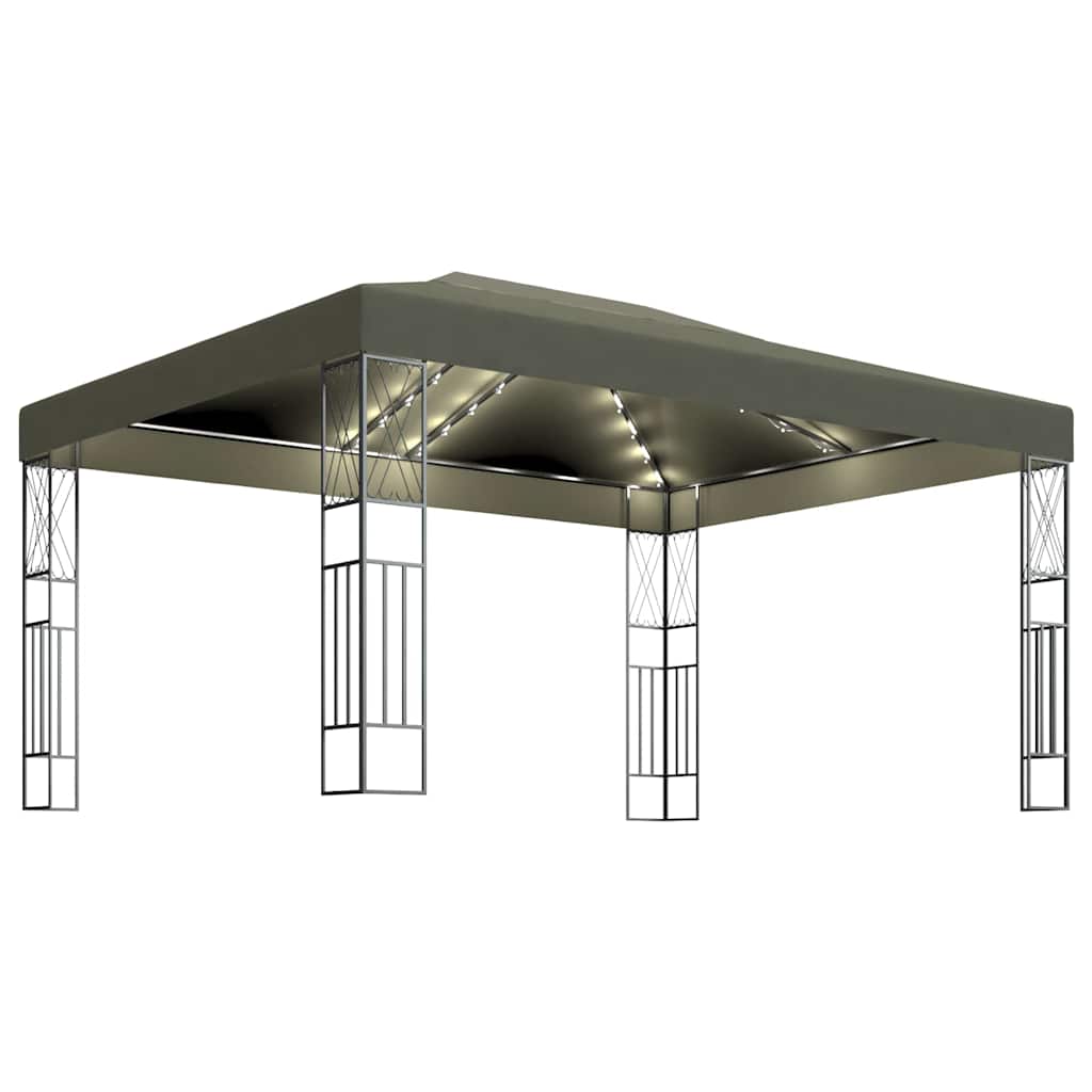 vidaXL Paviljong med ljusslinga LED 3x4 m taupe tyg