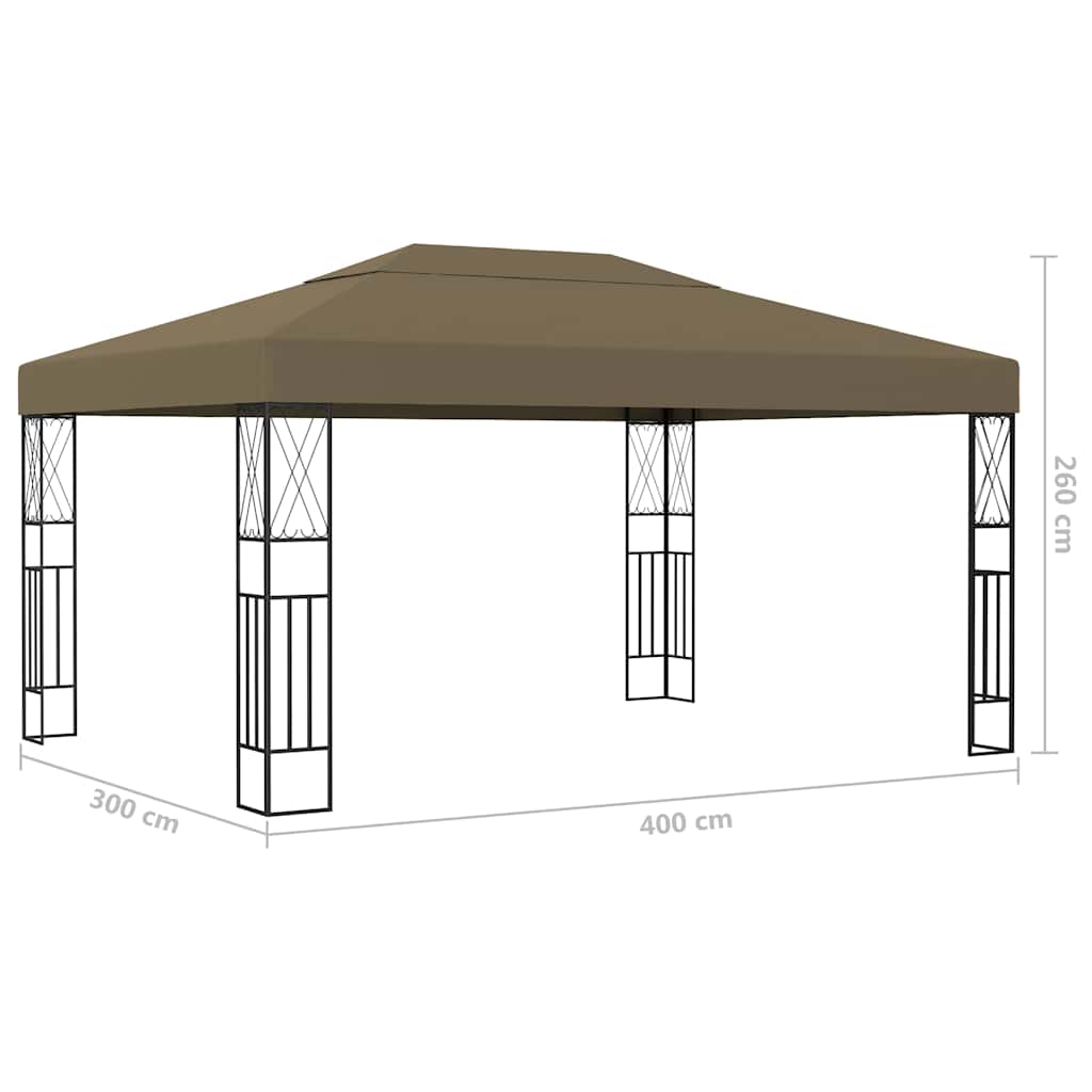 vidaXL Paviljong med ljusslinga LED 3x4 m taupe tyg