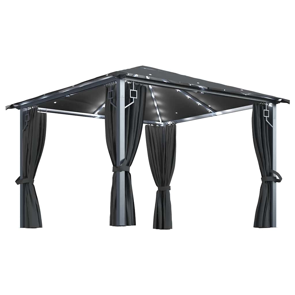 vidaXL Paviljong med gardin & ljusslinga LED 3x3 m antracit aluminium