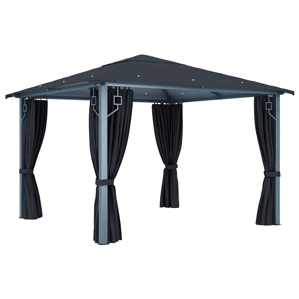 vidaXL Paviljong med gardin & ljusslinga LED 3x3 m antracit aluminium