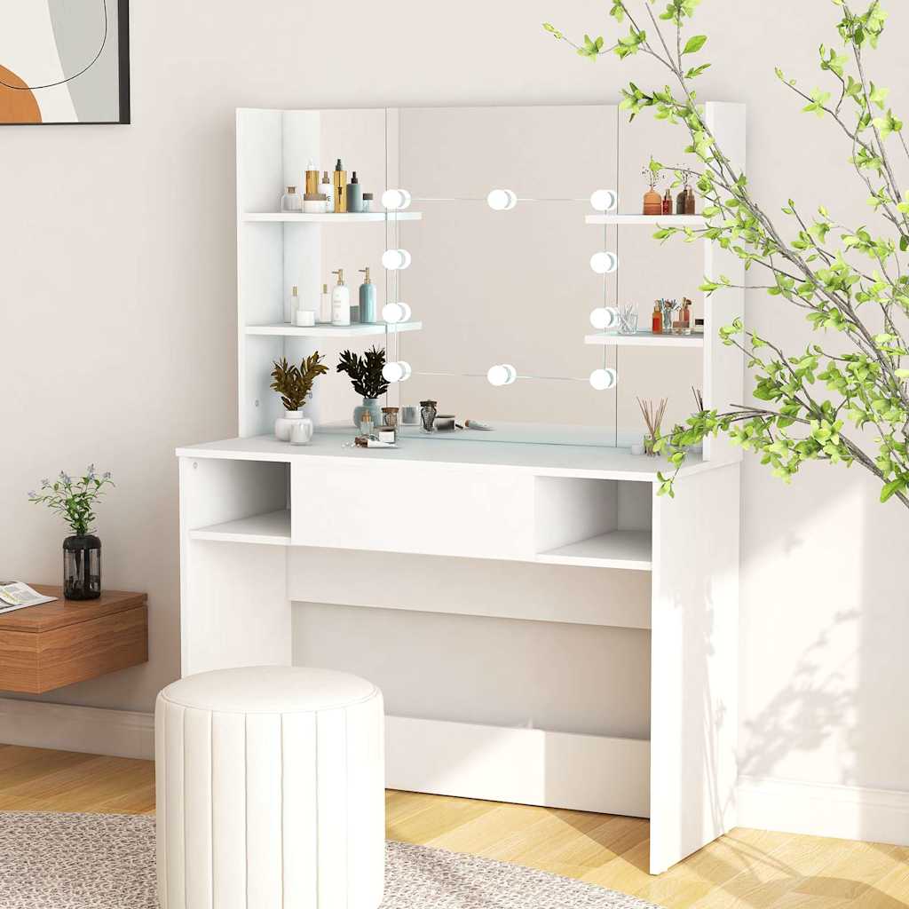 vidaXL Sminkbord med LED-belysning 100x40x135 cm MDF vit
