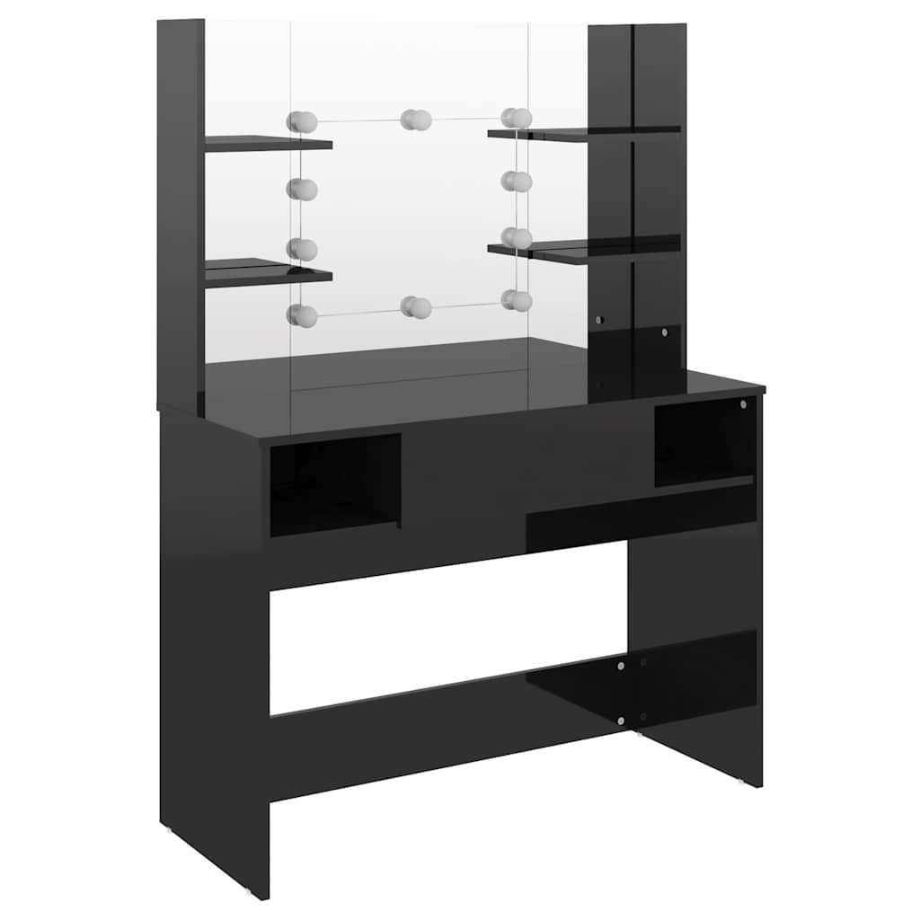 vidaXL Sminkbord med LED-belysning 100x40x135 cm MDF svart glänsande