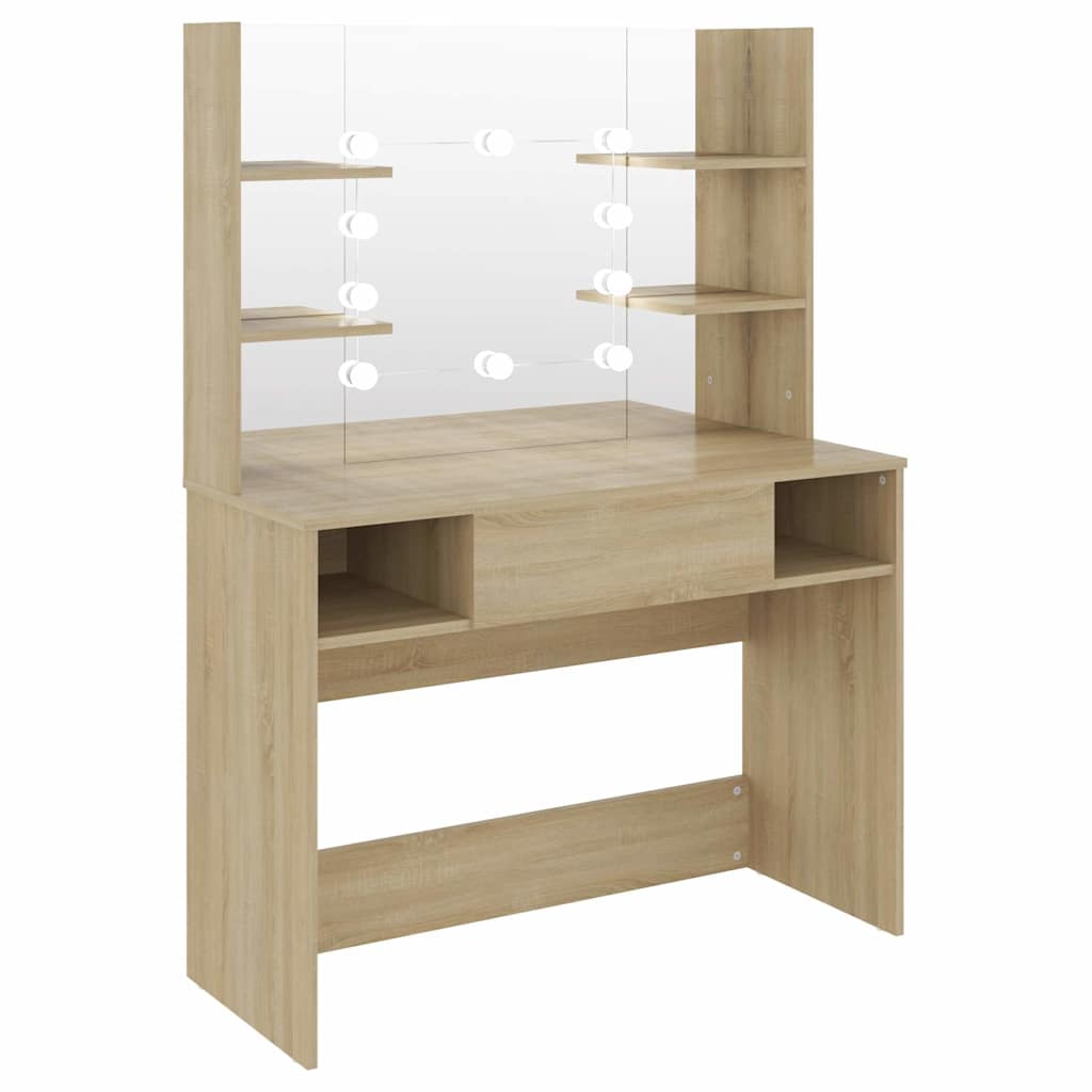 vidaXL Sminkbord med LED-belysning 100x40x135 cm MDF ek