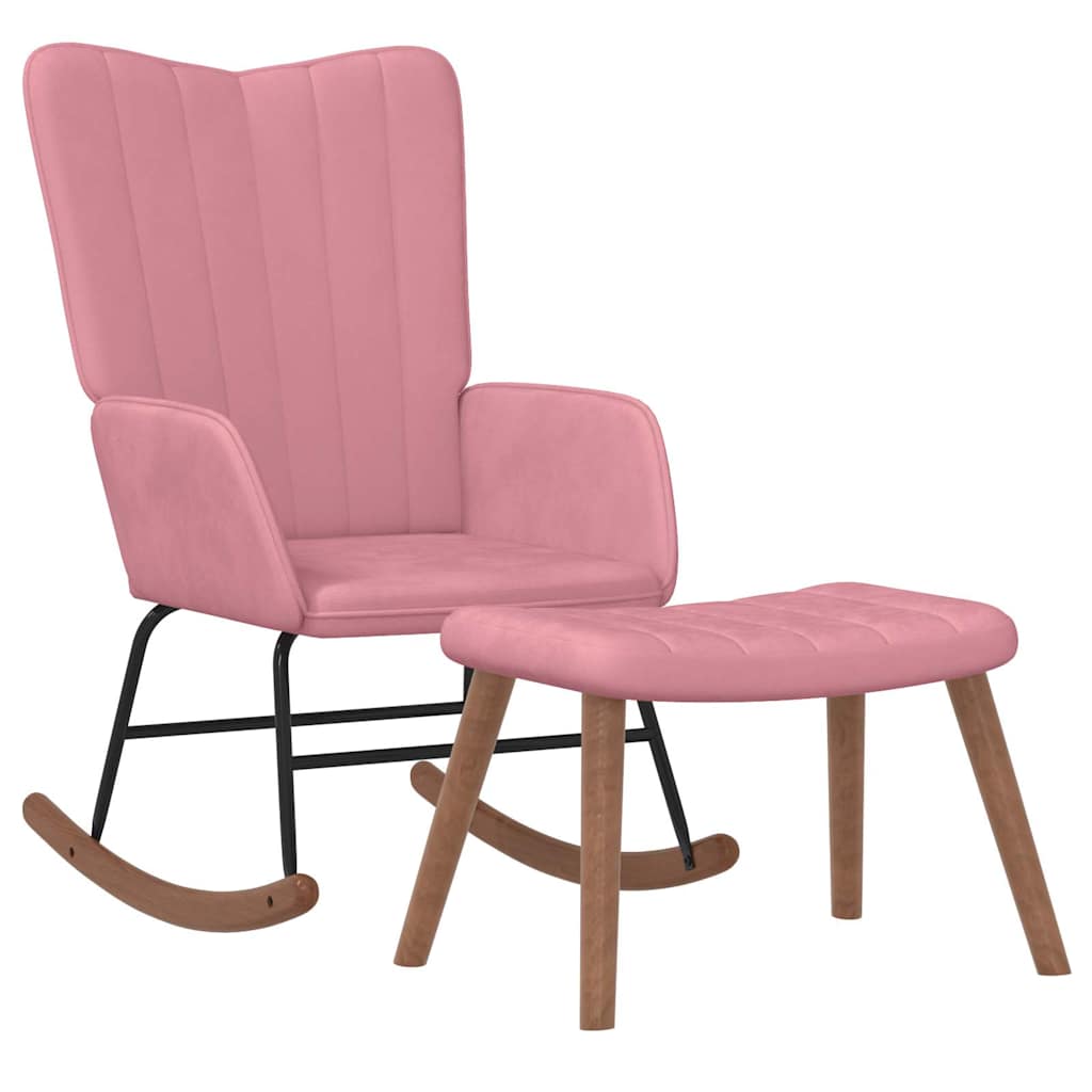 vidaXL Gungstol med fotpall Rosa sammet