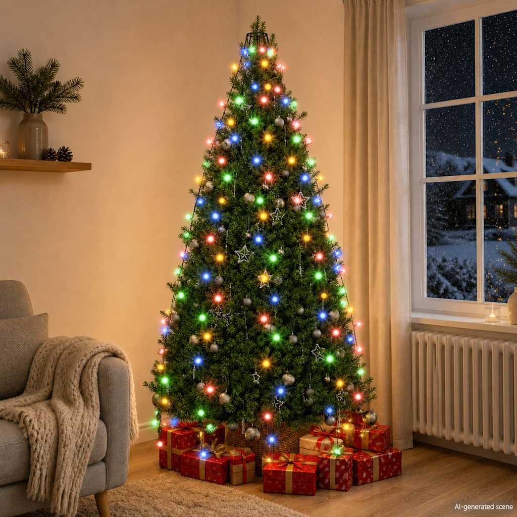 vidaXL Ljusnät för julgran 210 lysdioder flerfärgad 210 cm