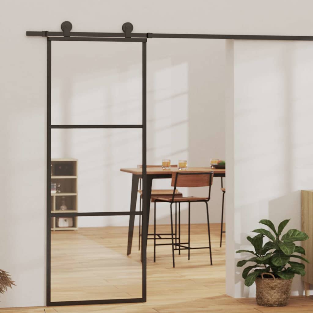 vidaXL Skjutdörr 3-paneler ESG-glas och aluminium 76x205 cm svart