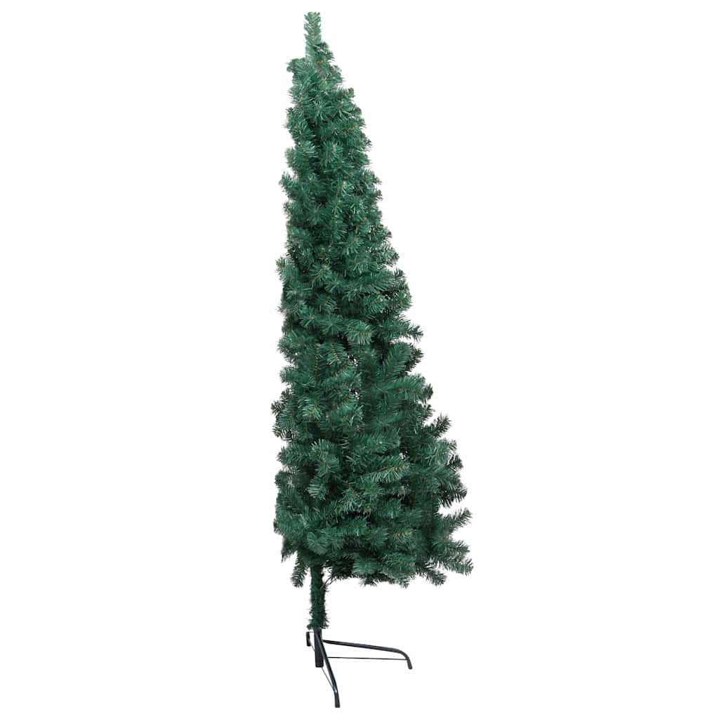 vidaXL Belyst halv plastgran med kulor grön 120 cm