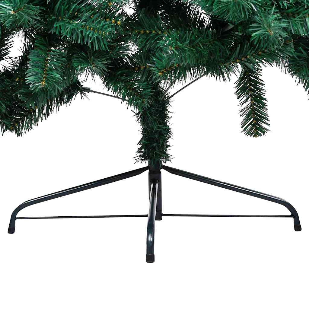 vidaXL Belyst halv plastgran med kulor grön 120 cm
