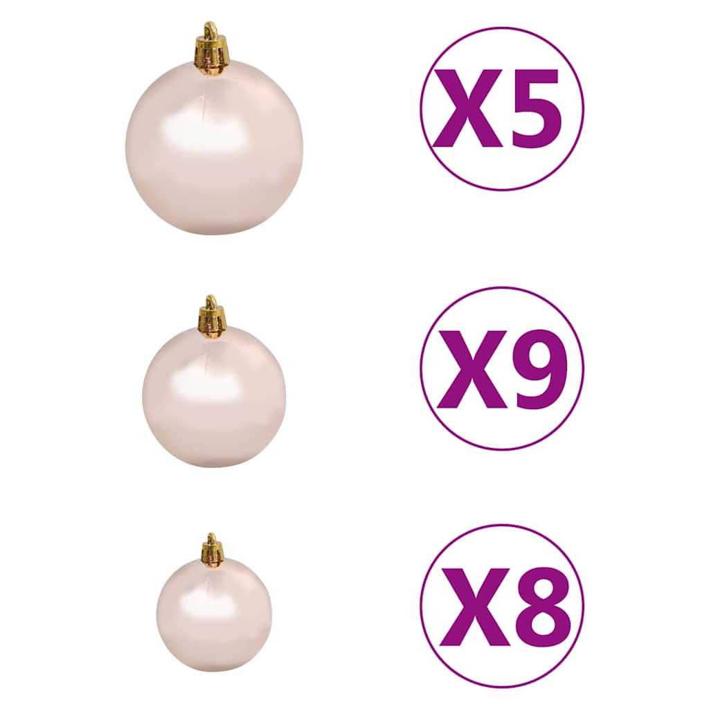 vidaXL Belyst halv plastgran med kulor grön 120 cm