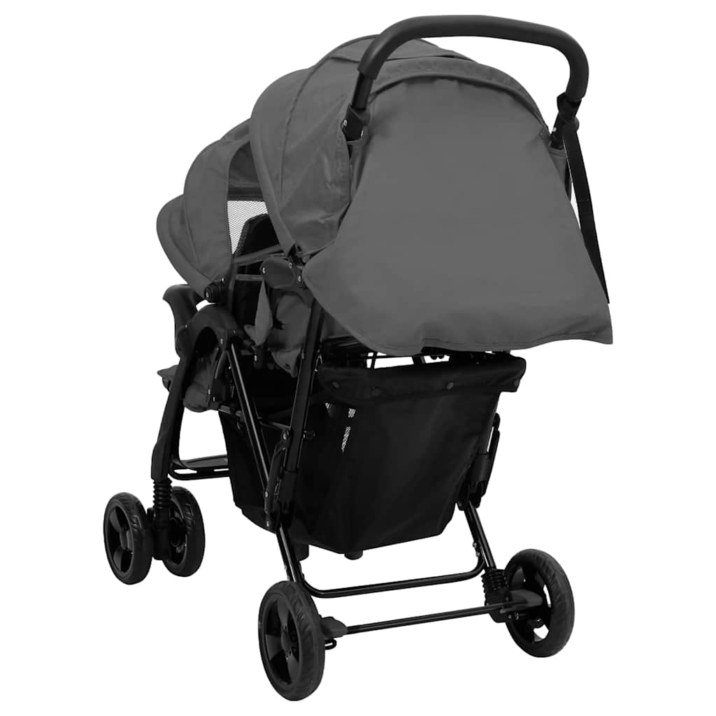 vidaXL Tandem tvillingvagn mörkgrå stål