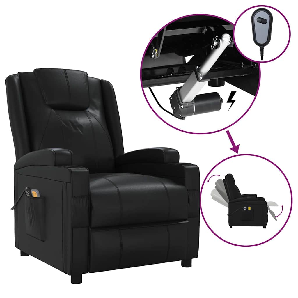 vidaXL Elektrisk massagefåtölj svart konstläder