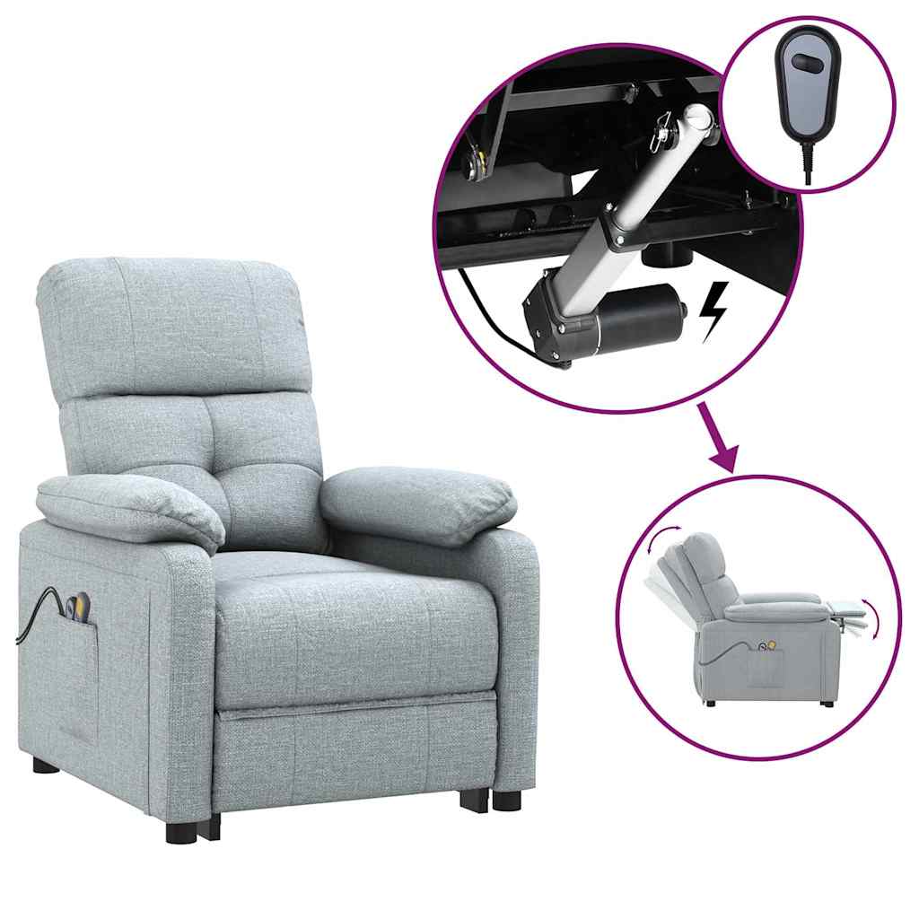 vidaXL Elektrisk massagefåtölj ljusgrå tyg