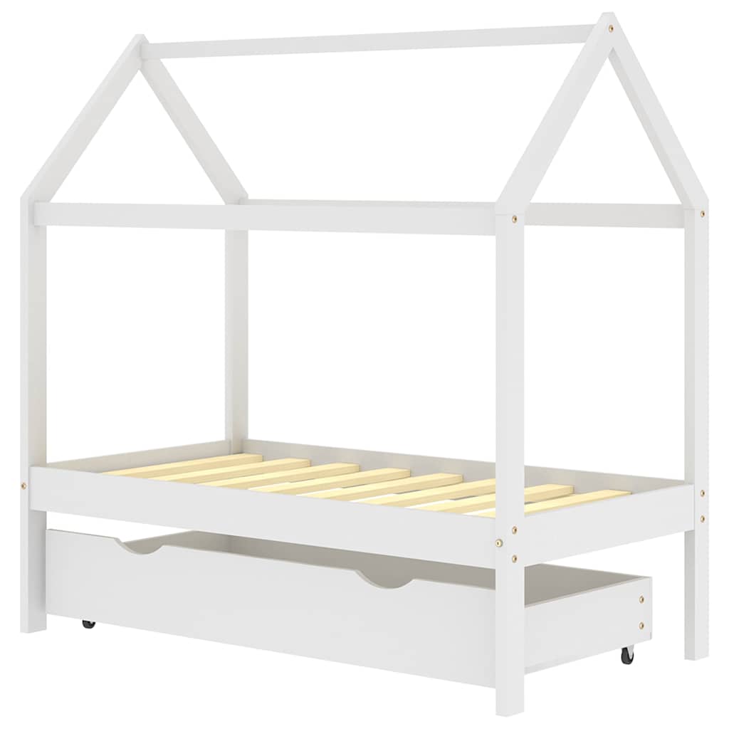 vidaXL Barnsäng med låda vit massiv furu 70x140 cm