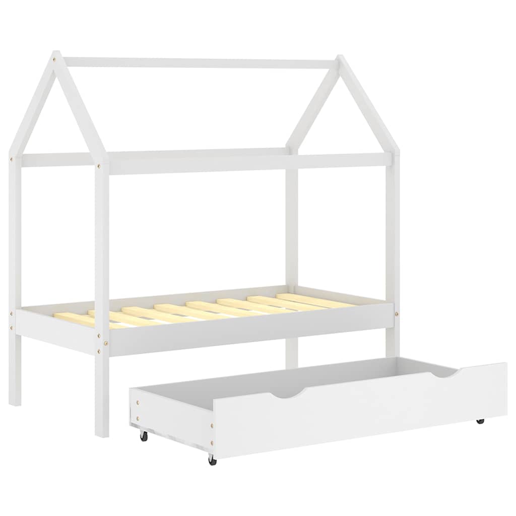 vidaXL Barnsäng med låda vit massiv furu 70x140 cm
