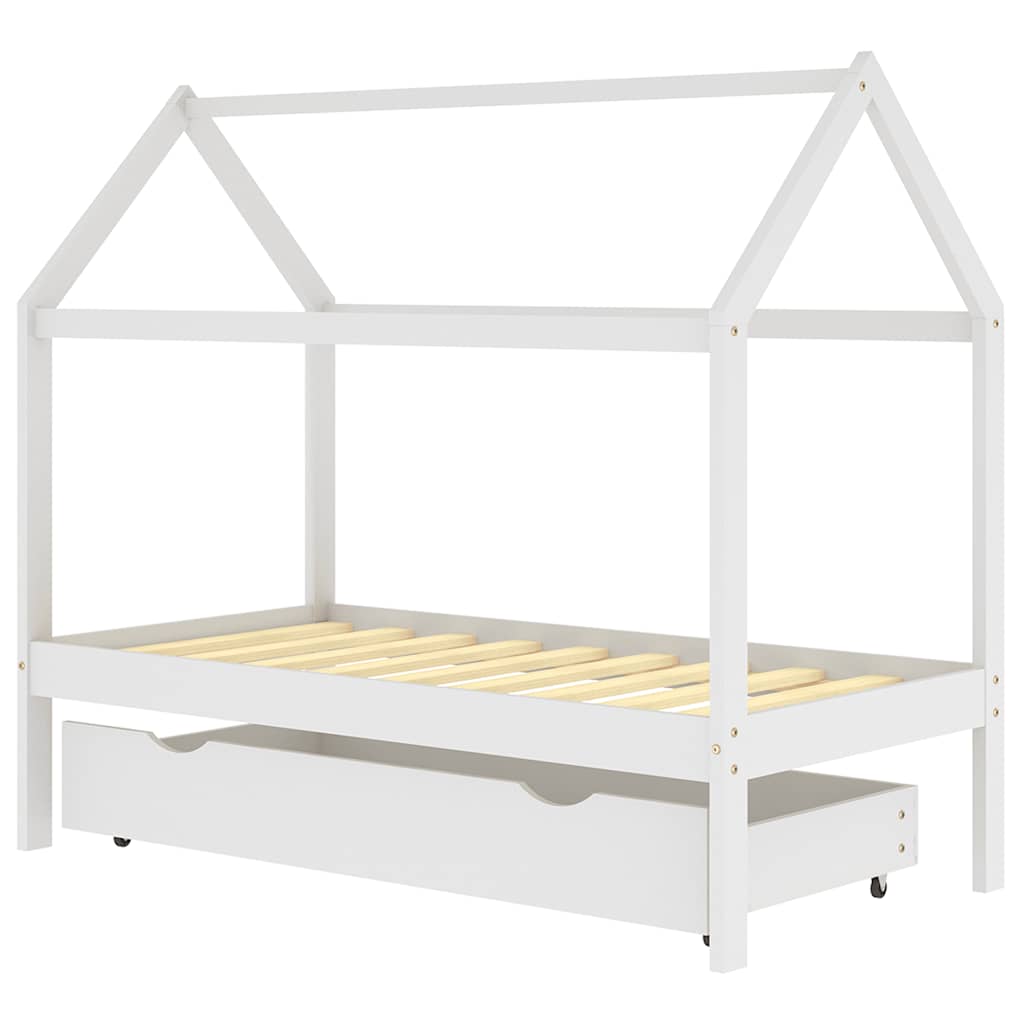 vidaXL Barnsäng med låda vit massiv furu 80x160 cm