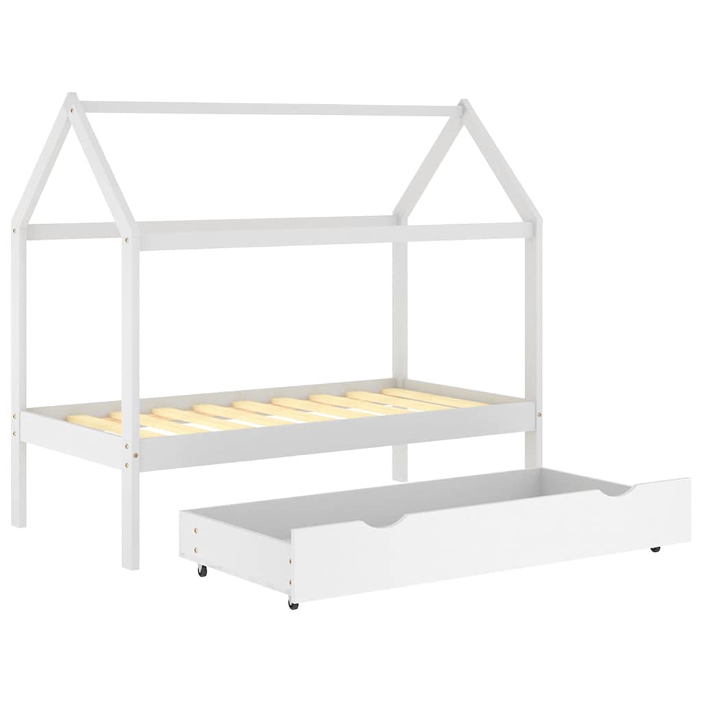 vidaXL Barnsäng med låda vit massiv furu 80x160 cm