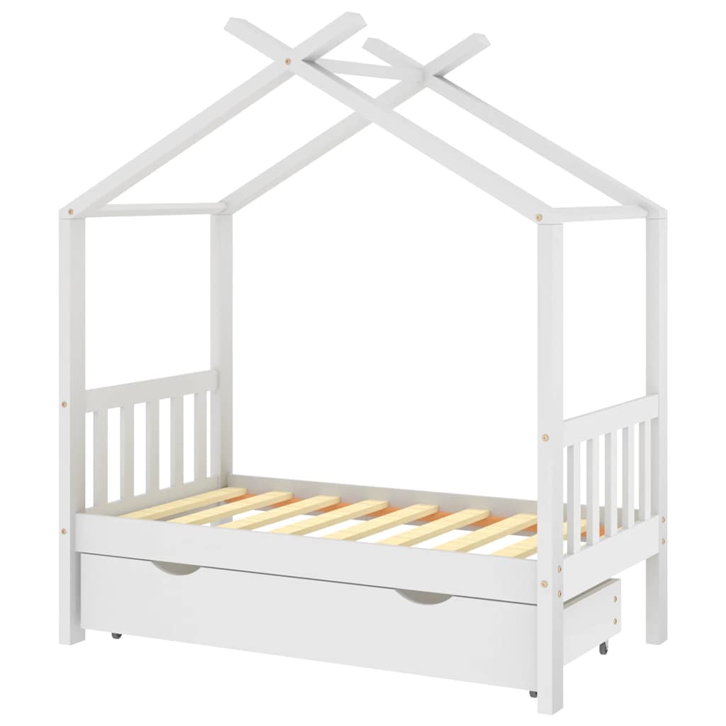 vidaXL Barnsäng med låda vit massiv furu 70x140 cm