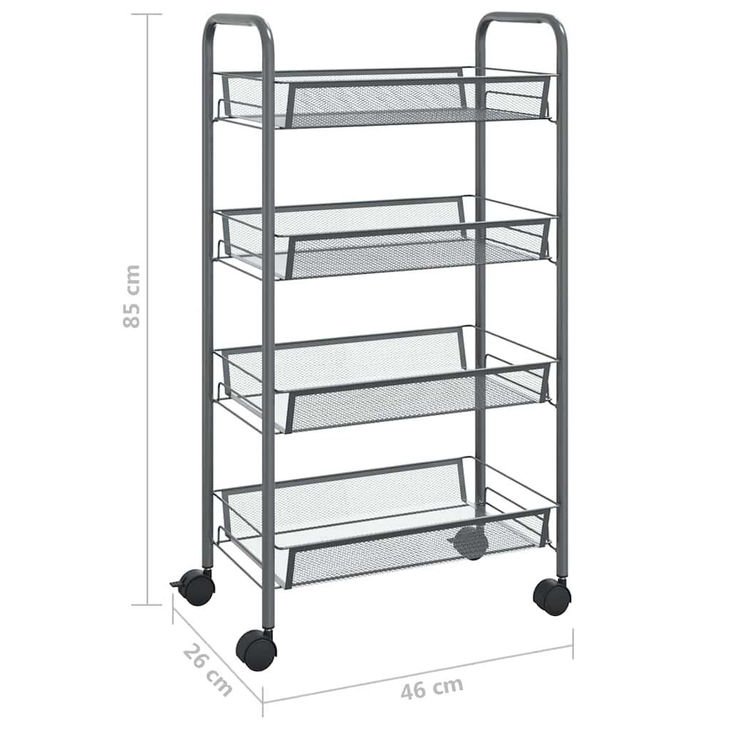 vidaXL Rullvagn 4 våningar grå 46x26x85 cm järn