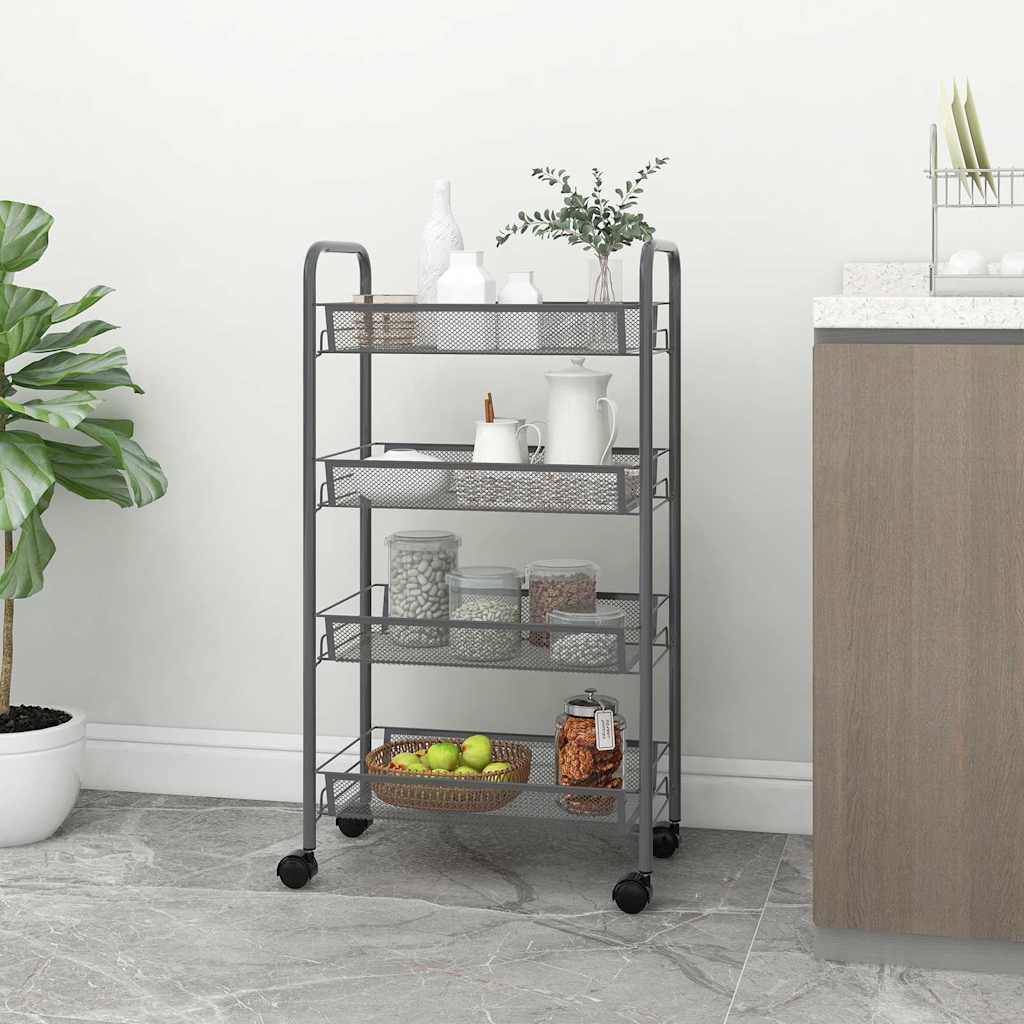 vidaXL Rullvagn 4 våningar grå 46x26x85 cm järn