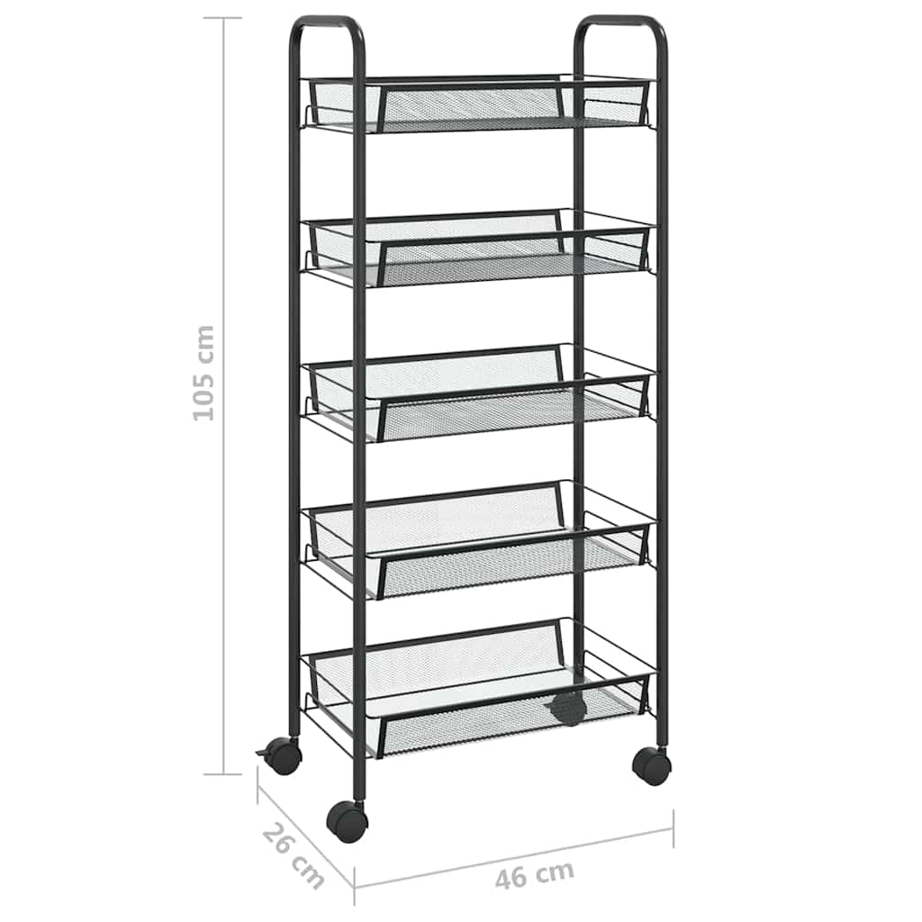 vidaXL Rullvagn 5 våningar svart 46x26x105 cm järn