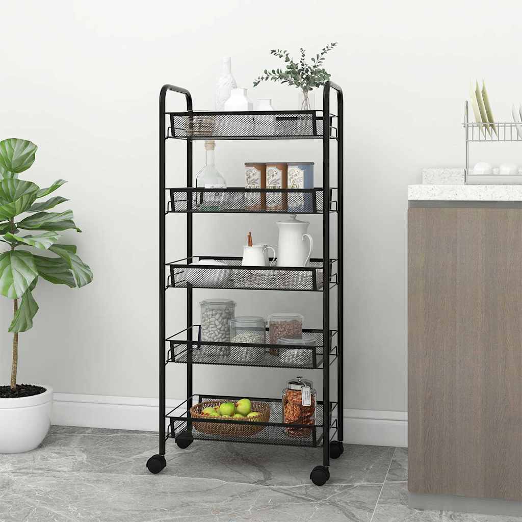 vidaXL Rullvagn 5 våningar svart 46x26x105 cm järn