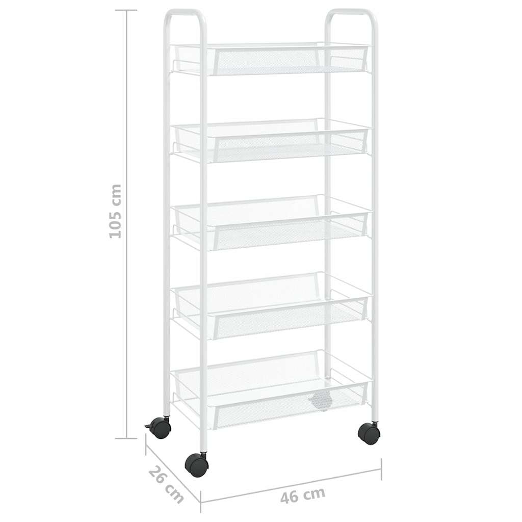 vidaXL Rullvagn 5 våningar vit 46x26x105 cm järn