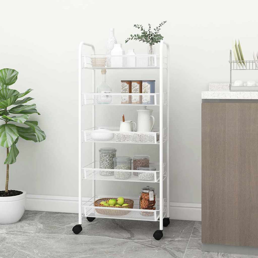 vidaXL Rullvagn 5 våningar vit 46x26x105 cm järn