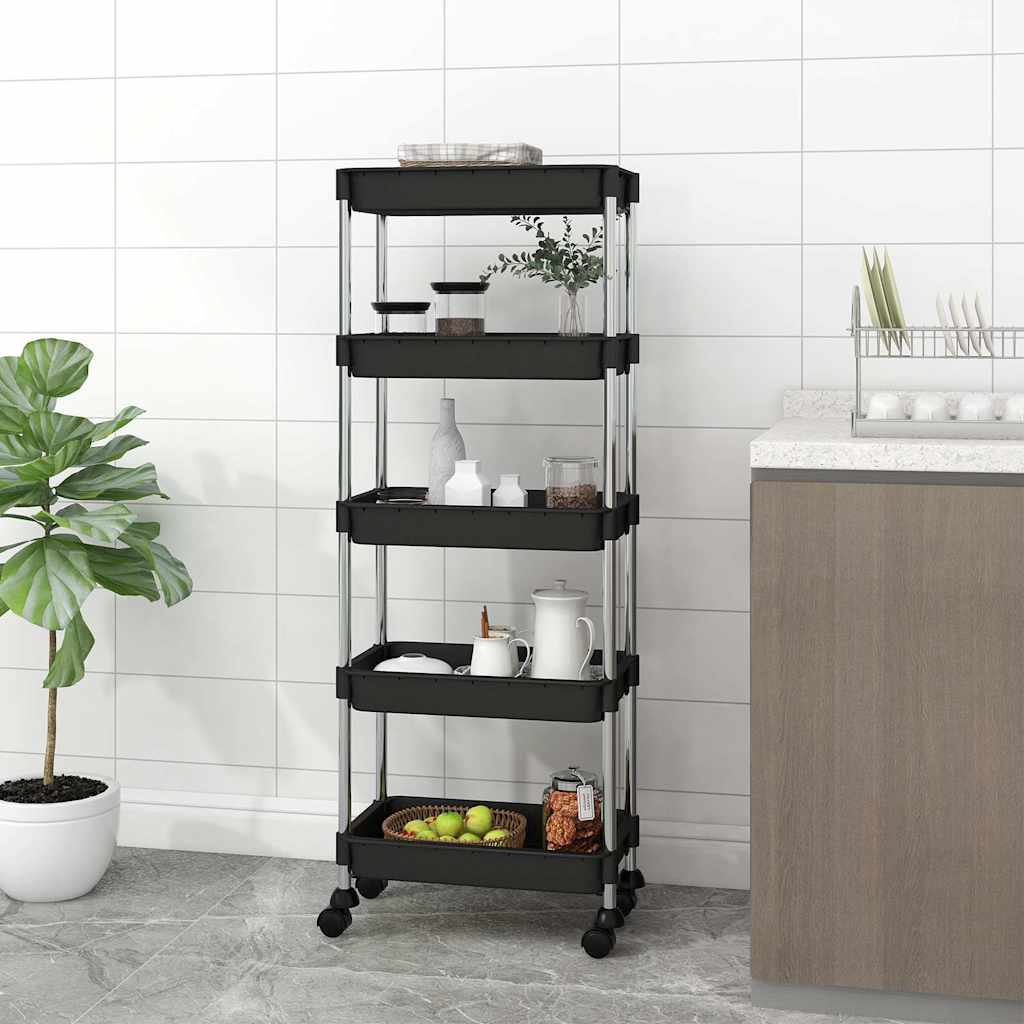 vidaXL Rullvagn 5 våningar svart 42x29x128 cm järn och ABS