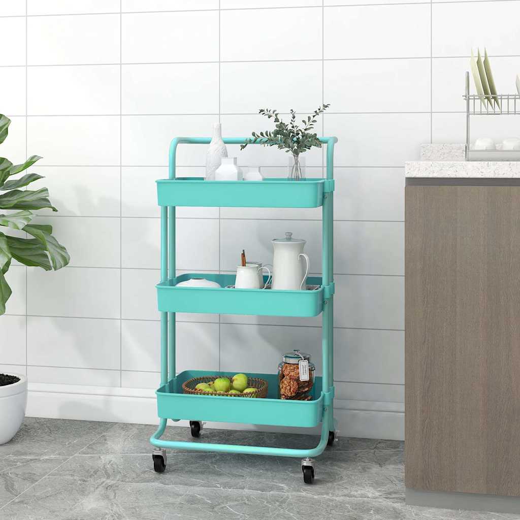 vidaXL Rullvagn 3 våningar turkos 42x35x85 cm järn och ABS