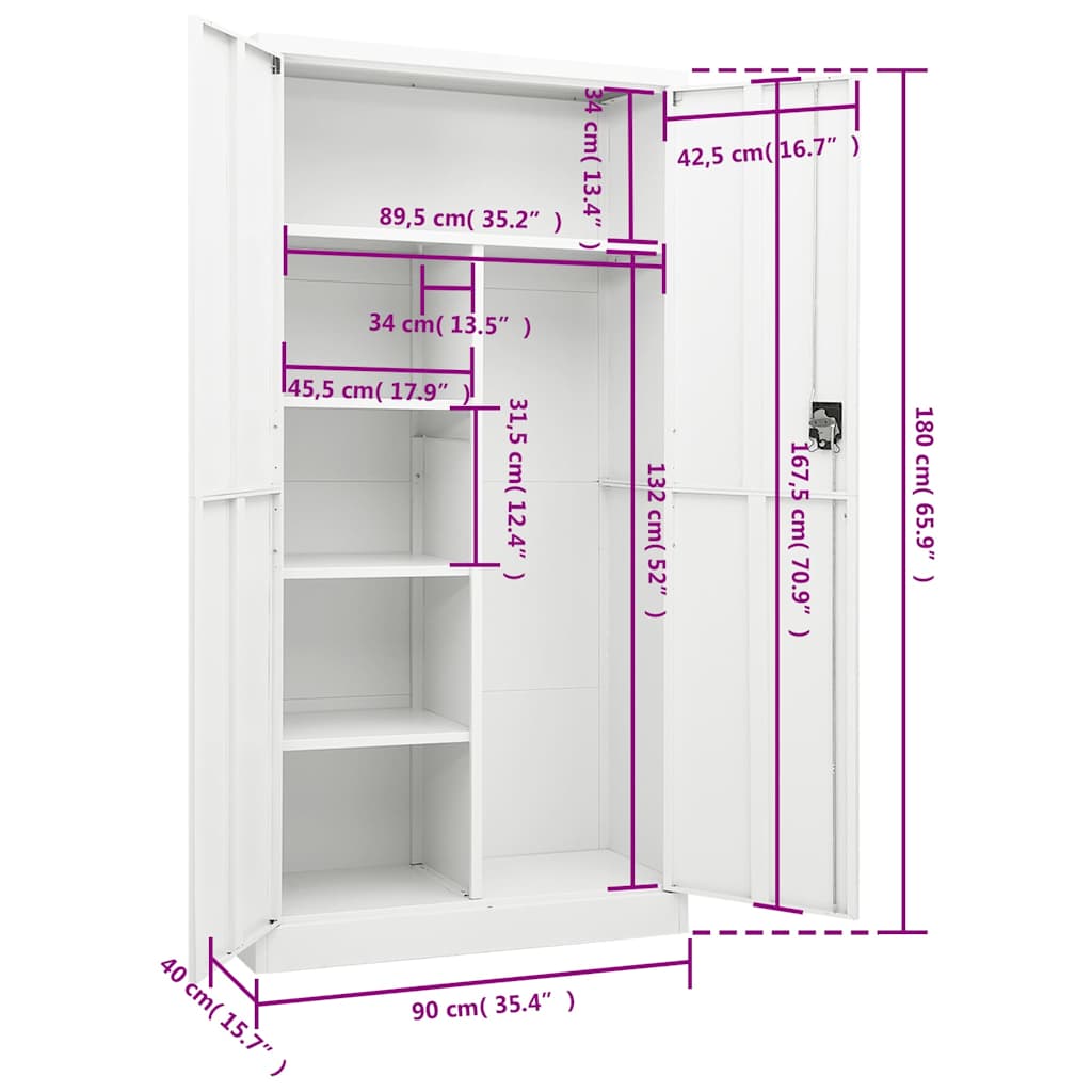 vidaXL Förvaringsskåp vit 90x40x180 cm stål