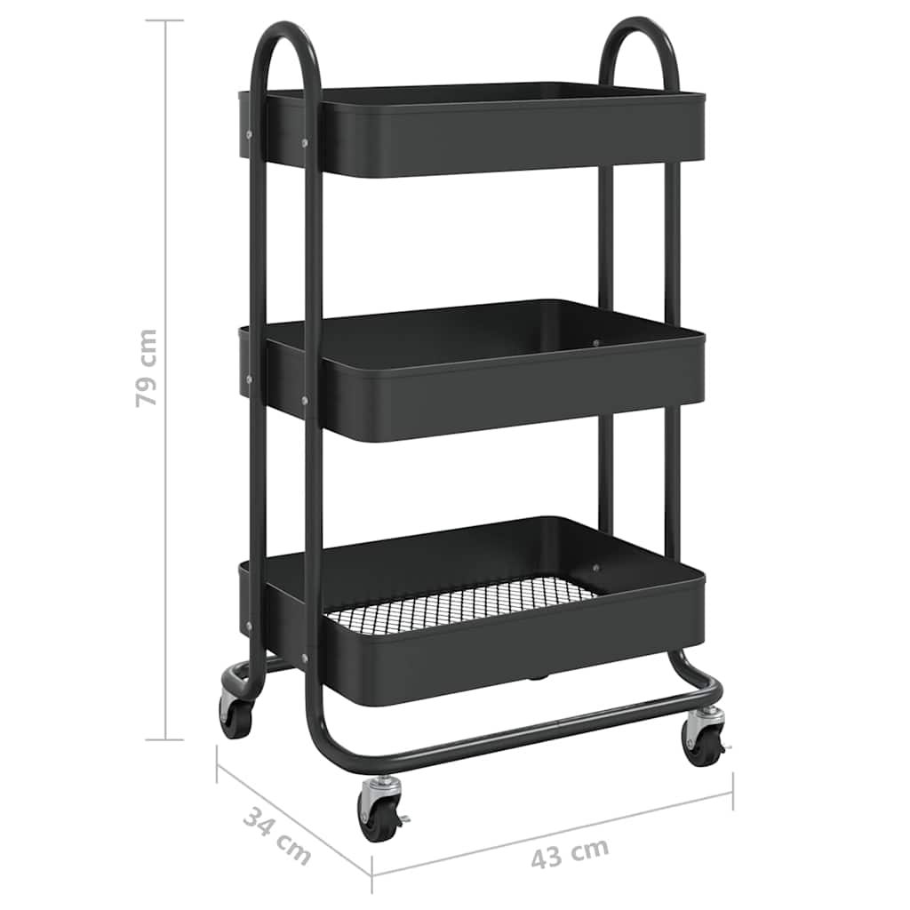 vidaXL Rullvagn 3 våningar svart 43x34x79 cm stål