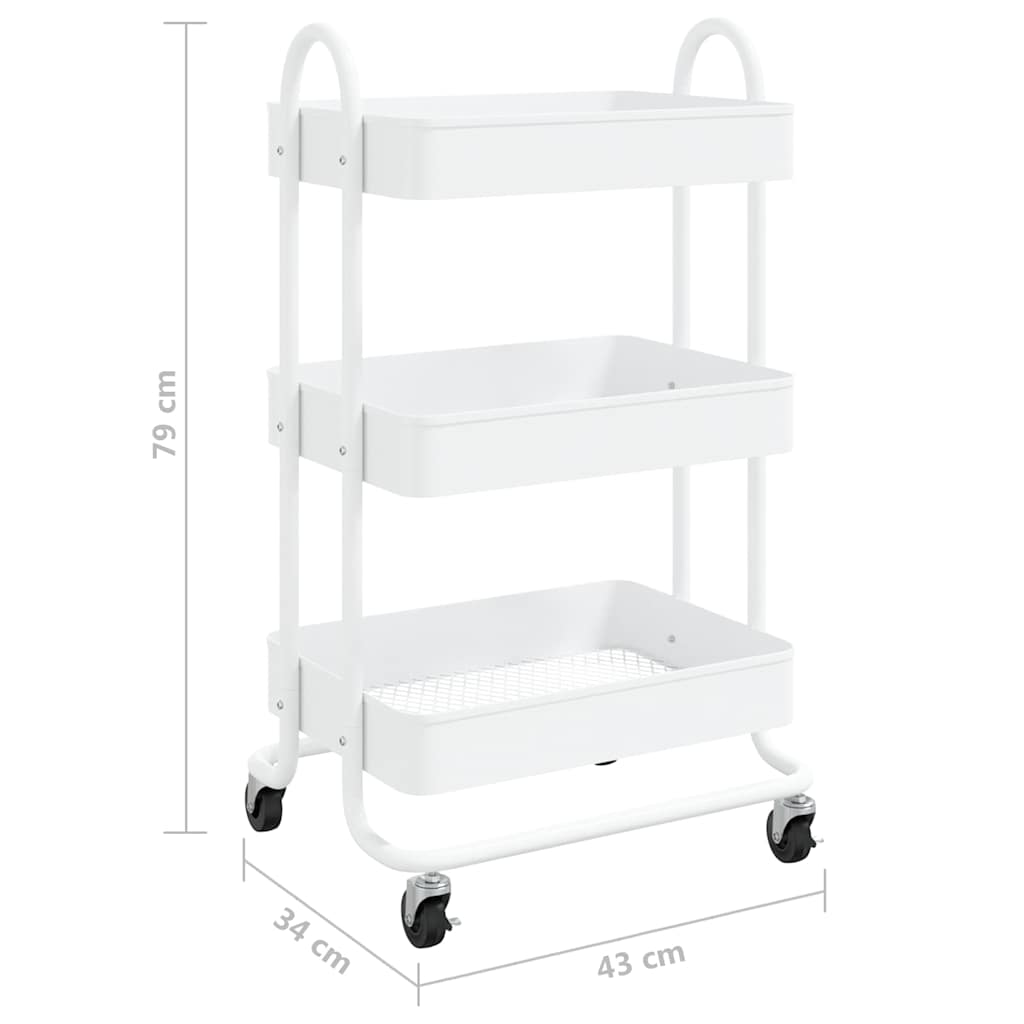 vidaXL Rullvagn 3 våningar vit 43x34x79 cm stål