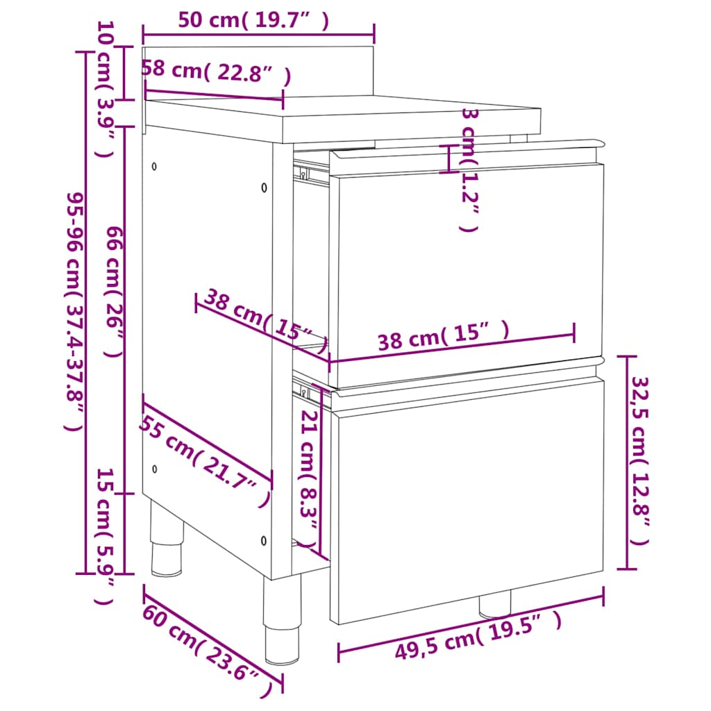 vidaXL Kommersiella köksskåp med 2 lådor 2 st 50x60x96 cm