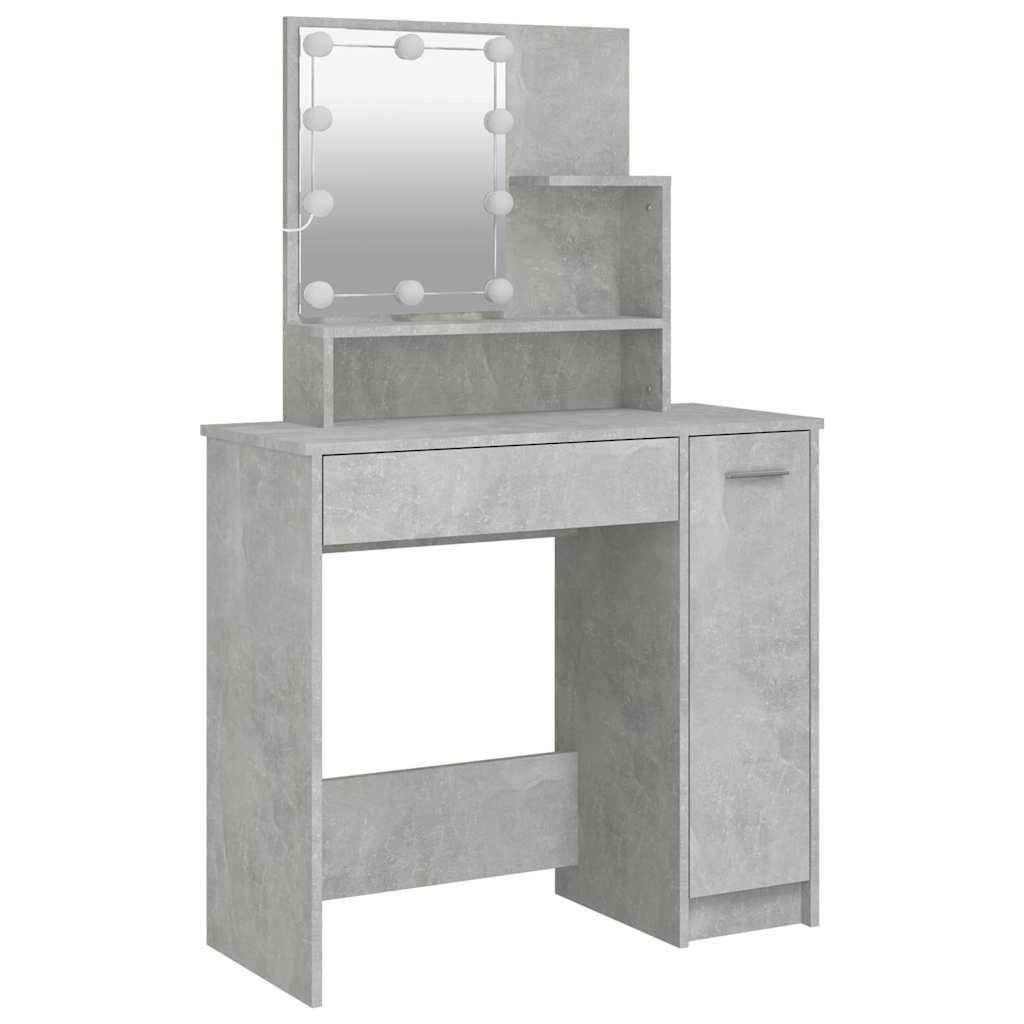 vidaXL Sminkbord med LED betonggrå 86,5x35x136 cm