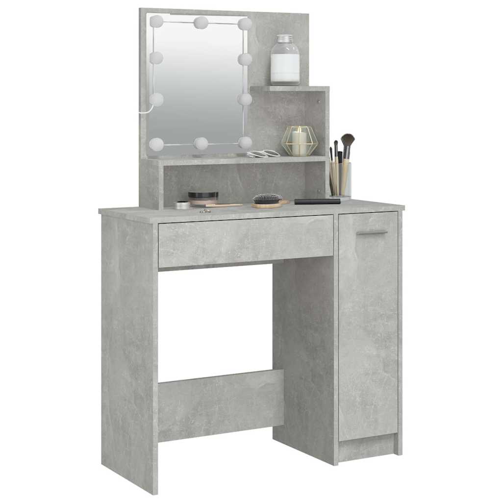 vidaXL Sminkbord med LED betonggrå 86,5x35x136 cm